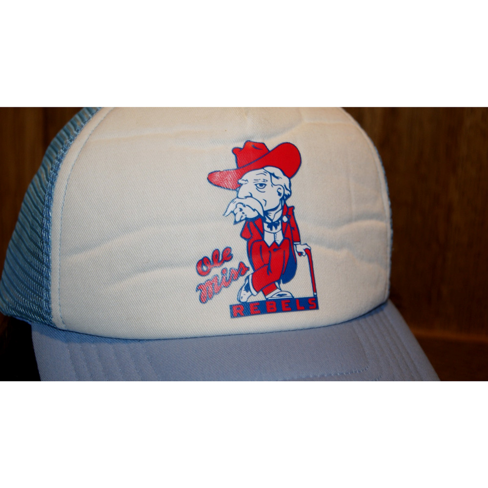 Vintage 90s Ole Miss Rebels Colonel Reb Trucker Foam Snapback Hat Cap EUC - Picture 2 of 8